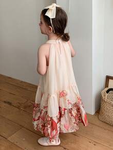DAZY Vestito senza maniche con stampa floreale stile coreano a collo tondo per ragazze (taglia piccola), adatto per primavera/estate e vacanze - Albicocca - Visualizzare 2