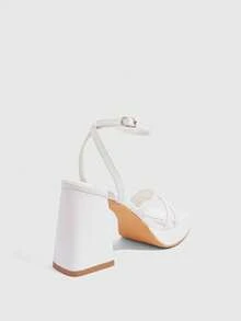 CUCCOO SZL Women Fashionable Black Strappy High Heel Sandals, Graduation Heel, Prom Heels For Summer Vacation Shoes Summer Elegant Basics Business Casual Business Chic Spring Shoes Spring Break Easter For Christmas - White - View 3