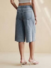 Anewsta Celana Jeans Wanita Biru Model Lurus dengan Hiasan Mutiara Terbaru - Biru - View 6