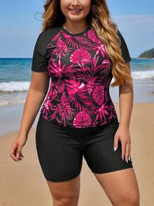 Swim Lushoire Áo tankini cỡ lớn dành cho nữ, in hình rùa và lá, thích hợp cho kỳ nghỉ biển. - Màu Hồng Tươi - Xem 5