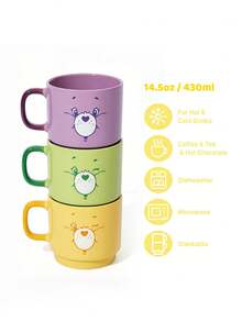 SHEIN X Care Bears 1 chiếc cốc sứ nhân vật hoạt hình dễ thương 14.5oz/430ml, có thể xếp chồng, chịu nhiệt & lạnh, dùng được trong lò vi sóng & máy rửa bát, phù hợp cho nước, sữa, nước trái cây, cà phê, Share Bear, Cheer Bear, Bear, Good Luck Bear, Funshine Bear, Ngày lễ Tình nhân - Màu vàng - Xem 3