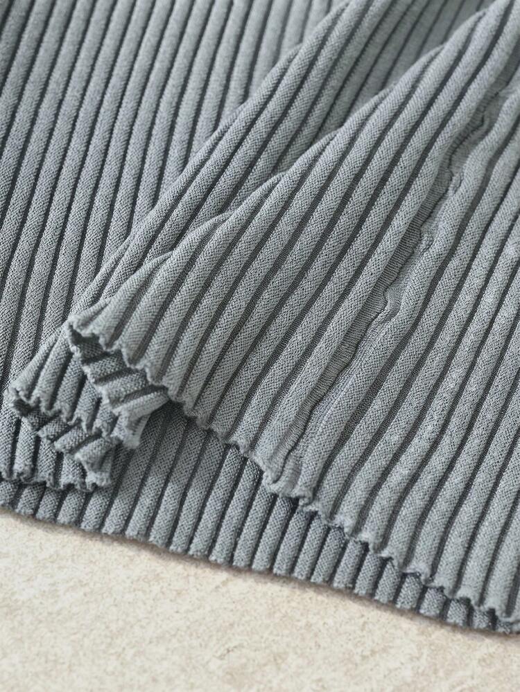 WOMEN'S SHORT SLEEVE FITTED RIBBED KNIT TOP
