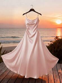 GlowEve CURVE Plus Size Women Waist Ruched Slimming Fashionable Spaghetti Strap Dress - Pink - View 4