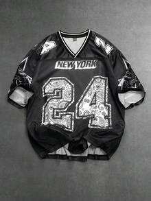 STYNVO Áo thun nam cổ chữ V tay ngắn dáng rộng thoải mái, thời trang mùa hè - màu đen - Xem 2