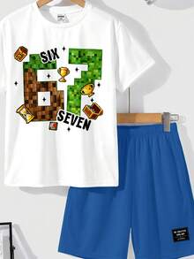 Bộ đồ thể thao thoải mái, tối giản dành cho bé trai tuổi teen: áo thun cổ tròn tay ngắn và quần short. - Nhiều màu - Xem 7