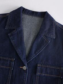 GlowEve Chaqueta vaquera de mujer con cuello de solapa, contraste de puntada, bolsillo con solapa y cinturón, de estilo casual y urbano - Azul - Ver 4