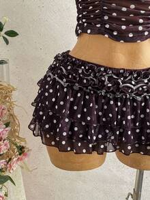 SHEIN WYWH Chân váy xếp ly nhiều lớp bằng vải chiffon lãng mạn dành cho nữ, thích hợp cho kỳ nghỉ biển, dạo chơi, gợi cảm, hẹn hò, mùa xuân/hè. - Cà phê nâu - Xem 3