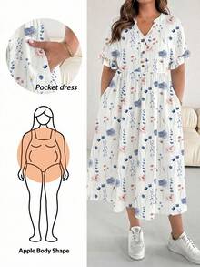 SHEIN Essnce Đầm nữ cỡ lớn in hoa có túi, kiểu dáng thường ngày. - Nhiều màu - Xem 1