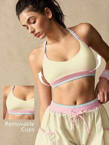 VARSIVA Women's Patchwork Racerback Casual Daily Sports Bra - Yellow - View 2