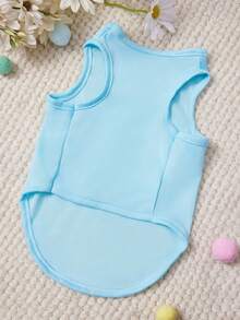 1件木瓜字母印花宠物背心，休闲风格，柔软透气，蓝色 - 藍色 - 查看 4