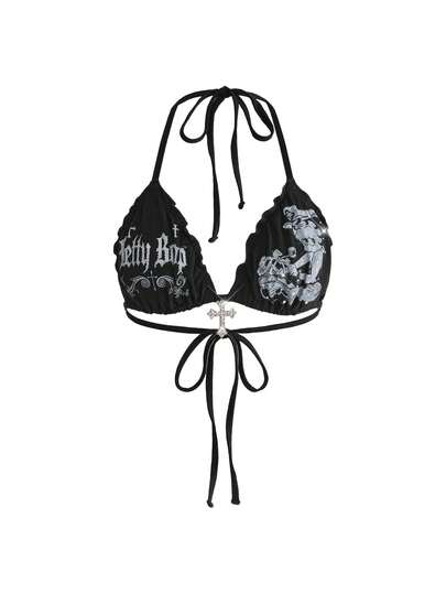 Betty Boop | ROMWE Bộ sưu tập bikini hai mảnh cổ yếm in họa tiết đính đá phong cách vintage rách rưới hợp tác cùng Y2K Baddie Xuân/Hè.