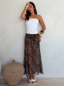 Aloruh 女士时尚波西米亚风佩斯利印花长裙 - 卡其色 - 查看 8