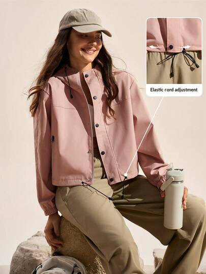 SHEIN In My Nature Áo khoác nữ dáng rộng, tay dài, vai rớt, cài cúc phía trước, có mũ, kiểu dáng thường ngày.