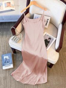 GlowEve CURVE Plus Size Women Waist Ruched Slimming Fashionable Spaghetti Strap Dress - Pink - View 2