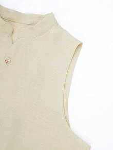 VENTUSAIL Men's Spring/Summer Vacation Linen-Look Sleeveless Jumpsuit - Khaki - View 5