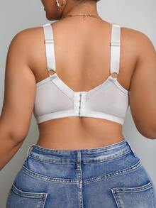 1pc Plus Size Lace Patchwork Wireless Bra - White - View 2
