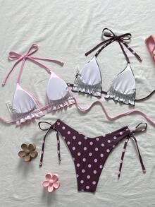Swim Mod Bộ bikini gợi cảm buộc dây cổ và quần lót tam giác 3 món dành cho nữ mùa hè đi biển. - Nhiều màu - Xem 2