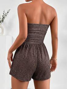 SHEIN EZwear 女士深棕色豹纹极简无肩带连体裤，日常穿着 - 咖啡棕 - 查看 2