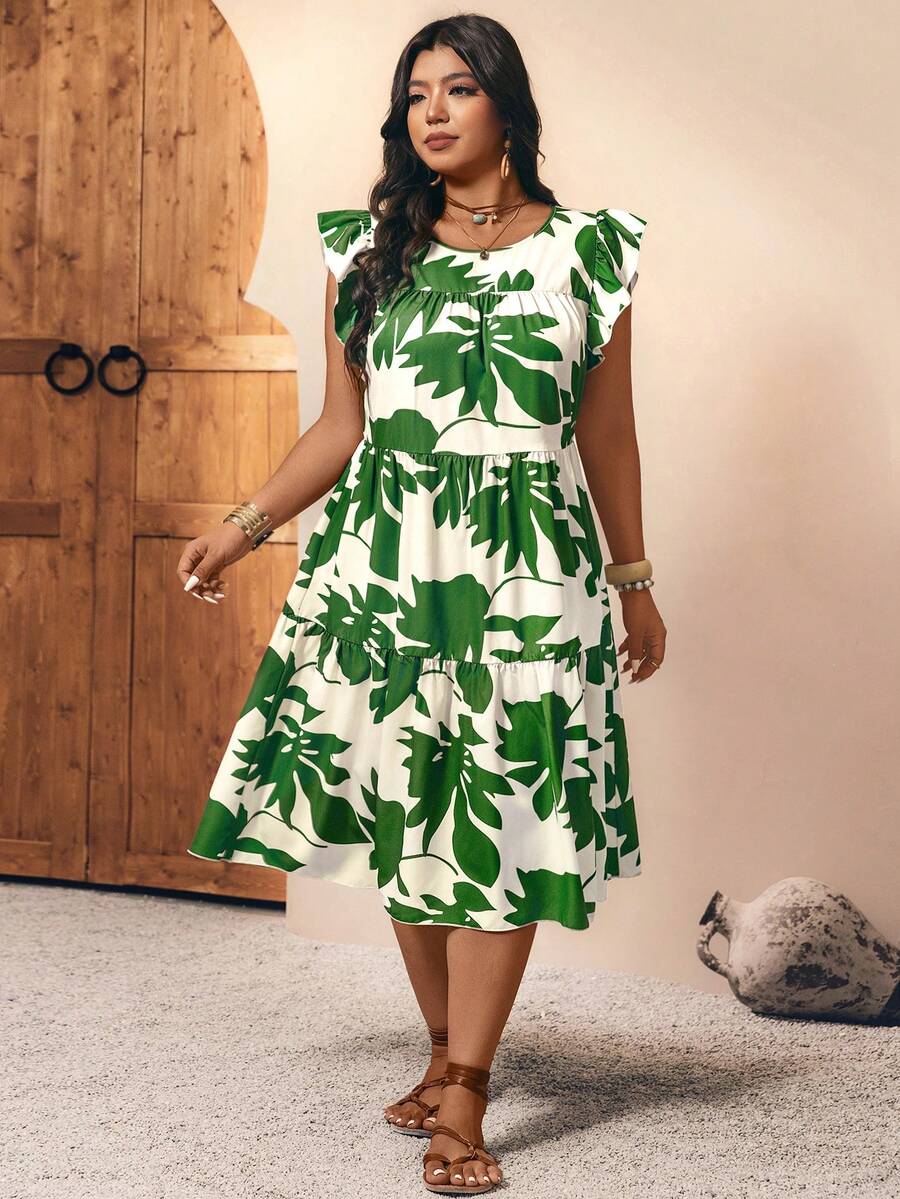 Breezaya Plus Size Women's Casual Boho Curve Loose Full Print A-Line Dress, Summer Beach Vacation White - Multicolor - View 1