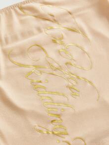 ROMWE Music Festival Y2K Metallic Slogan Tight Bandeau Top - Gold - View 3