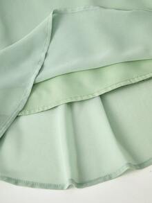 SHEIN 少女优雅纯色荷叶边露肩派对连衣裙，夏季 - 綠色 - 查看 6