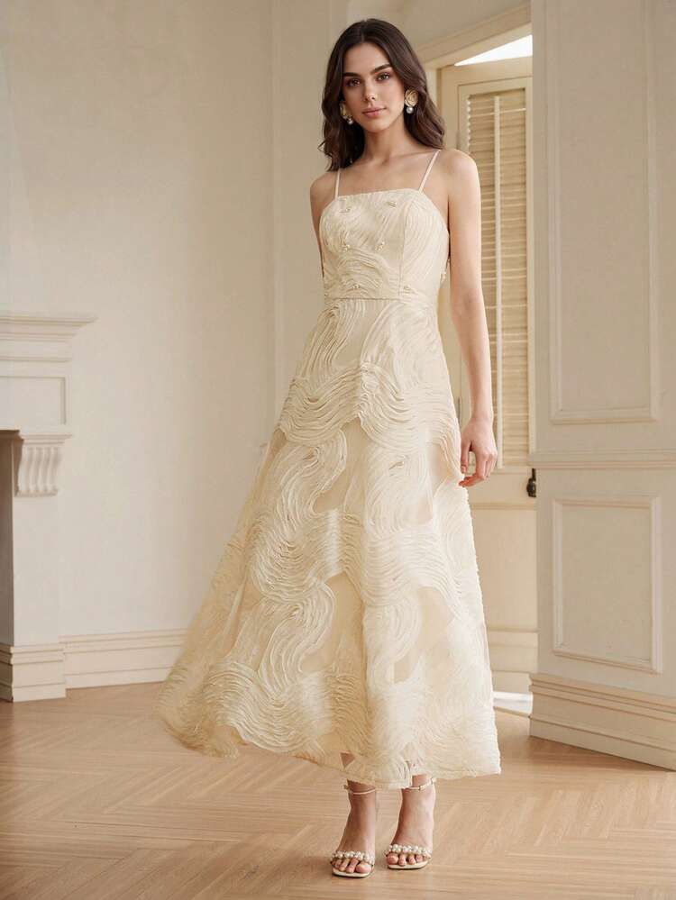 Women's New Elegant Party Banquet Asymmetrical Ruffle Embroidered Camisole Waist A-Line Dress