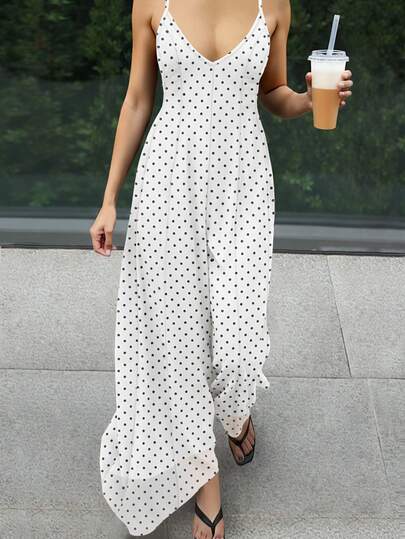 Cévolie 女士波点休闲吊带连衣裙