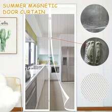 1 buah Tirai Tipis Magnetik Bergaris Putih dengan Tepi Bordir Renda, Desain Garis Vertikal, Pembatas Ruangan Anti Serangga Multifungsi untuk Ruang Tamu, Kamar Tidur, Dapur, Tirai Pintu Poliester Perekat Mandiri dan Dapat Dicuci - warna-warni - View 4
