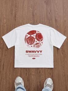 SWAVVY Áo thun nam tay ngắn dáng rộng, kiểu dáng thường ngày, màu trắng, in họa tiết ở mặt trước và mặt sau. - trắng - Xem 3