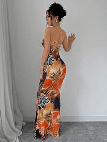 SHEIN Raffinéa Đầm ôm sát không tay, lưng xoắn, khoét rỗng, buộc dây, họa tiết da báo. - Nhiều màu - Xem 2