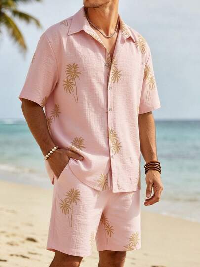 VENTUSAIL 男士夏季两件套，轻盈透气的亚麻衬衫和抽绳短裤套装，休闲沙滩婚礼派对度假旅行装，父亲节送给丈夫、爸爸、男友的礼物，舒适百搭