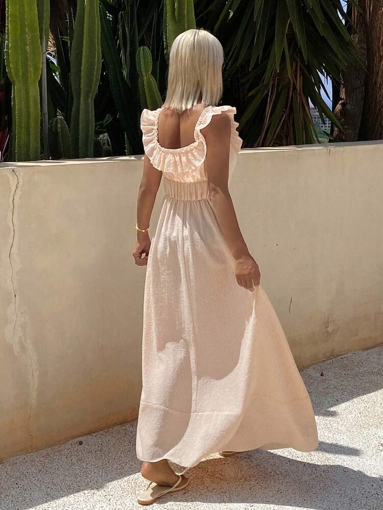 Women's Versatile Solid Color Ruffle Collar Comfortable Nightgown Summer