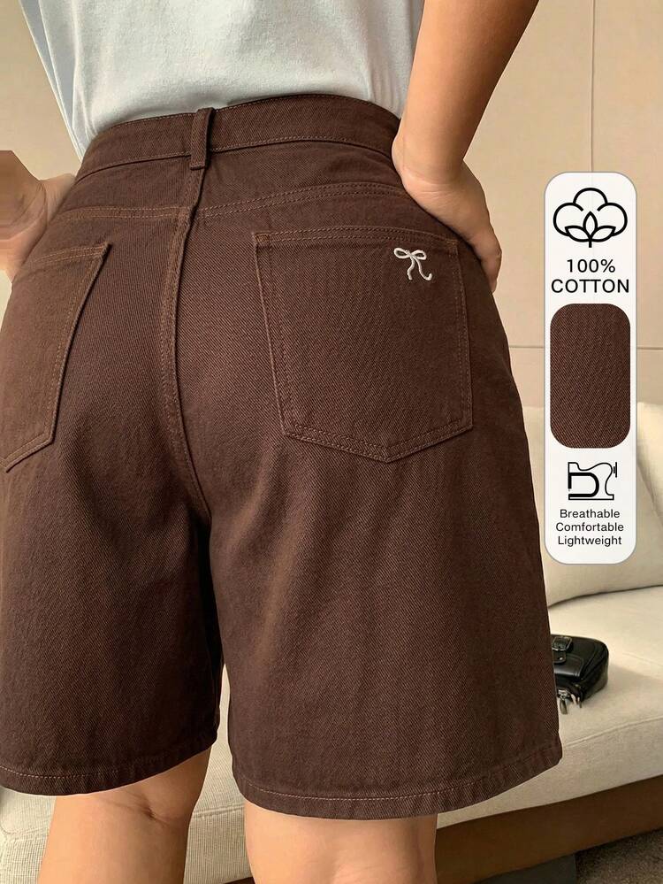 Dazy Plus Plus Size Women Summer Casual Everyday Commute Versatile Bow Embroidery Loose Denim Shorts