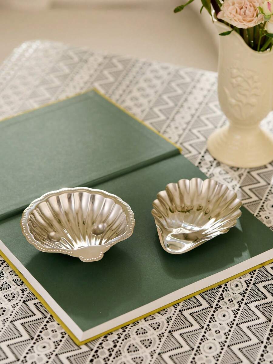 1pc Silver-Plated Scalloped Shell Serving Dish - Elegant Nautical Butter And Jam Bowl For Fine Dining & Tea Parties - Silver - View 1