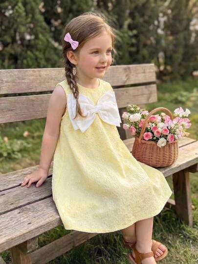 SHEIN Đầm thanh lịch thắt nơ phía trước cho bé gái, mùa hè