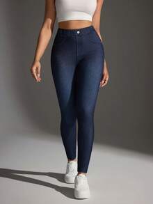 Flexra Quần jeans nữ cạp chun ôm sát, kiểu dáng thường ngày, đa năng. - Màu xanh lam - Xem 5
