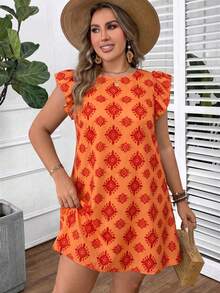 SHEIN VCAY Đầm tay ngắn in họa tiết cỡ lớn, kiểu dáng thường ngày. - Nhiều màu - Xem 5