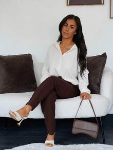 SAYEHFBABY Lässiges, legeres Streetstyle Damen Langarmhemd, Herbstmode für Frauen - Beige - Übersicht 6