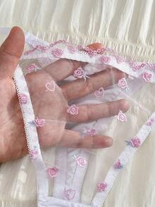 PetitDoll Bộ 2 áo ngực tam giác ren thêu hoa ngọt ngào, mỏng nhẹ, nâng đỡ tốt. - trắng - Xem 5