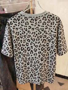 Resyla Leopard Print Digital Pattern Plus Size Women's Long Loose Round Neck T-Shirt, Suitable As Gift - Multicolor - View 2