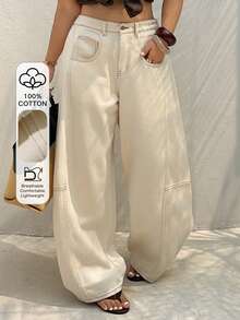 Dazy Plus Jeans rectos de estilo casual y urbano con parches para mujer de talla grande, de denim blanco, para primavera/verano y vacaciones - Blanco - Ver 1