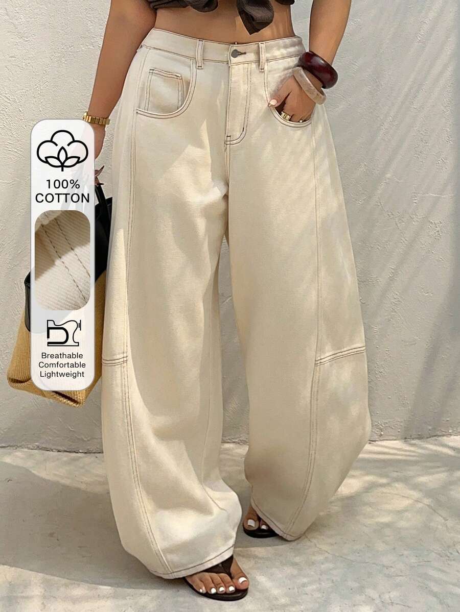 Dazy Plus Jeans rectos de estilo casual y urbano con parches para mujer de talla grande, de denim blanco, para primavera/verano y vacaciones - Blanco - Ver 1