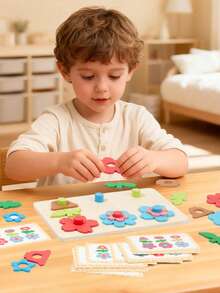 MINKOJA Tabuleiro de Quebra-cabeça Versátil de Flores Combinado com Blocos de Construção, Brinquedos Educativos Precoces de Quebra-cabeça para Crianças, Treinamento de Foco - Multicolorido - Visão 5