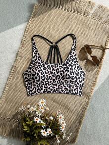 Swim Basics 2025 Women Leopard Print Bikini Top, Beach Vacation Summer - Brown - View 3
