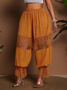 Maweii Plus Size Women Lace Patchwork Lantern Pants - Orange - View 4