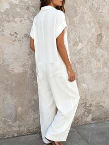 EMERY ROSE Plus Size Women Solid Color Casual Everyday Jumpsuit - Beige - View 2