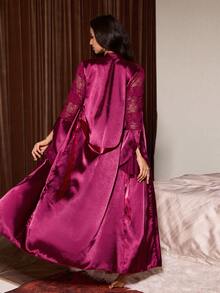 女士睡衣套装 - 酒紅色 - 查看 2