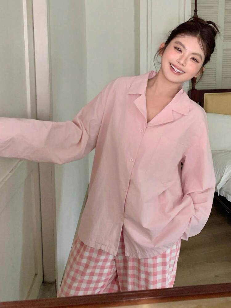 Dazy Plus Plus Size Women Comfortable Long Sleeve Pajama Set