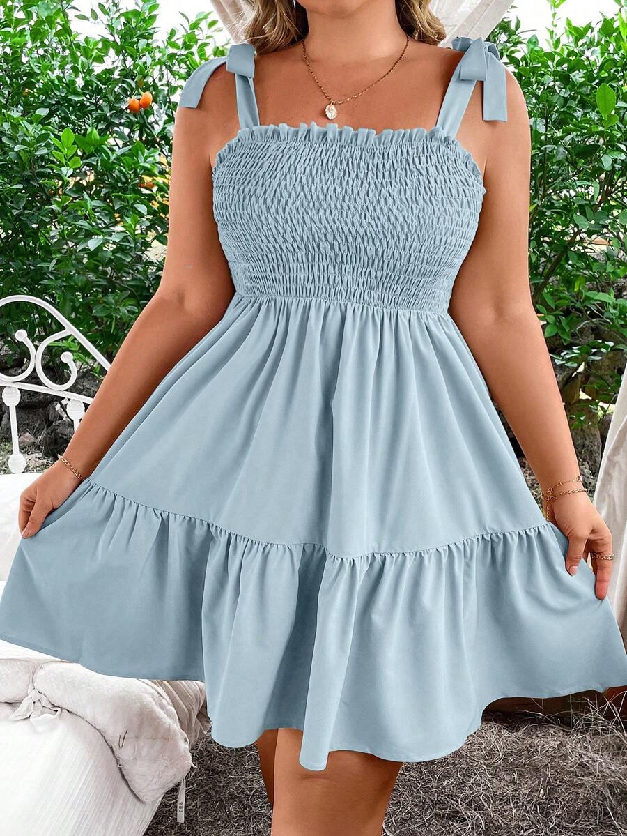 Vionelle Plus Size Women Solid Color Pleated Loose Casual Date Outing Dress - Light Grey - View 1