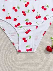 SHEIN Tween Girls Cute Multicolor Cherry Print White Halter Neck Deep V Bikini Set,Triangle Bottom Two Piece Swimwear For Summer,Holiday,Beach & Pool Party - Multicolor - View 6